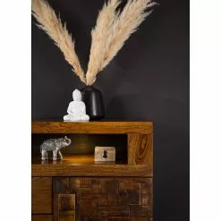 Wolf-Möbel Sideboard Bazac - Inkl. Beleuchtung - Akazie massiv - Akazie / Dunkelgrau -Büromöbel Verkaufsgeschäft 1000243213 220311 030 DETAILS P000000001000243213