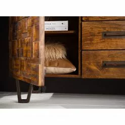 Wolf-Möbel Sideboard Bazac - Inkl. Beleuchtung - Akazie massiv - Akazie / Dunkelgrau -Büromöbel Verkaufsgeschäft 1000243213 220311 032 DETAILS P000000001000243213