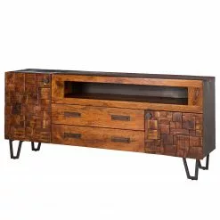 Wolf-Möbel Sideboard Bazac - Inkl. Beleuchtung - Akazie massiv - Akazie / Dunkelgrau