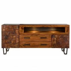 Wolf-Möbel Sideboard Bazac - Inkl. Beleuchtung - Akazie massiv - Akazie / Dunkelgrau -Büromöbel Verkaufsgeschäft 1000243213 220314 040 DETAILS P000000001000243213