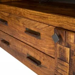 Wolf-Möbel Sideboard Bazac - Inkl. Beleuchtung - Akazie massiv - Akazie / Dunkelgrau -Büromöbel Verkaufsgeschäft 1000243213 220314 063 DETAILS P000000001000243213