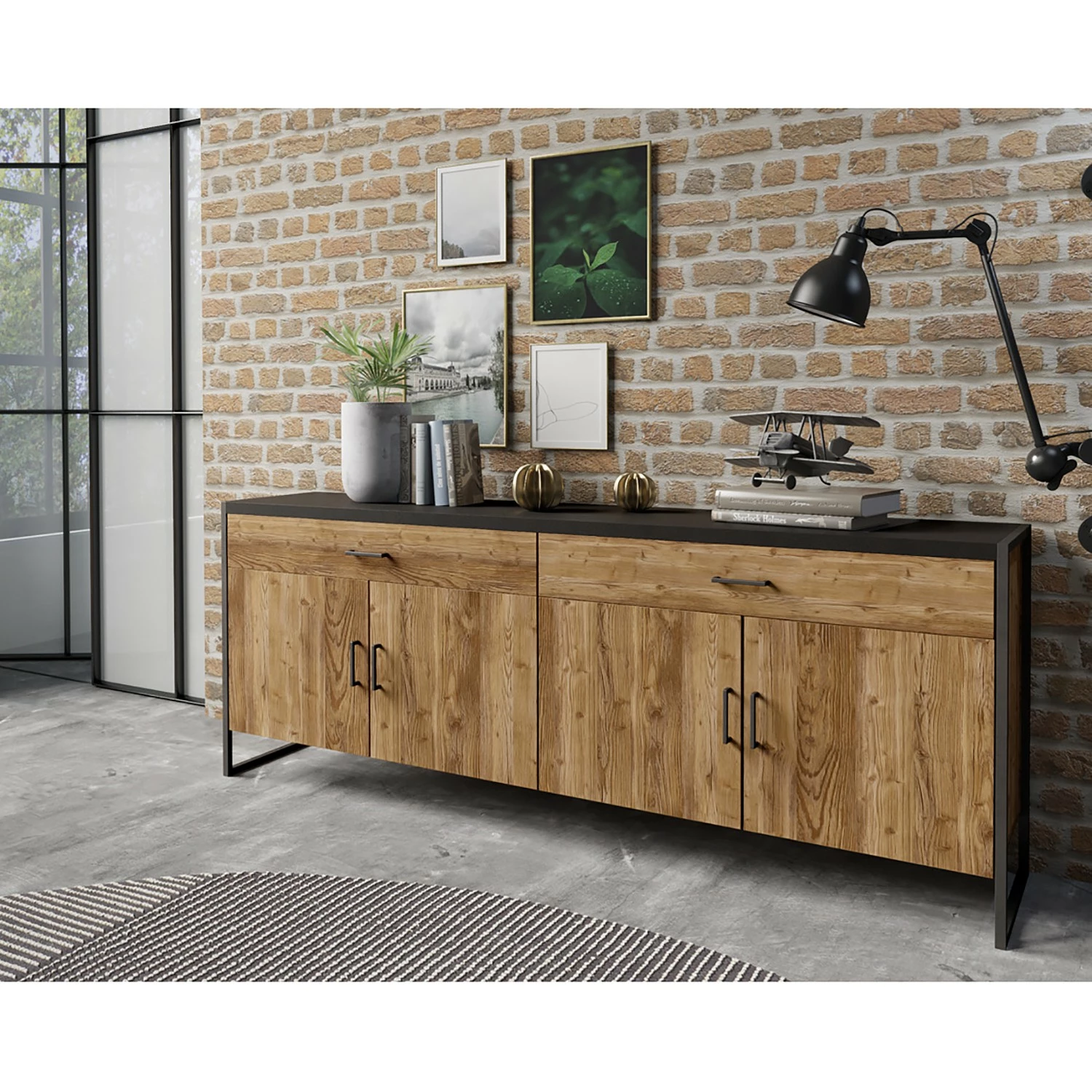 Red Living Sideboard Turriers - Fichte Dekor / Matt Schwarz 4 Red Living Sideboard Turriers - Fichte Dekor / Matt Schwarz – Bild 2