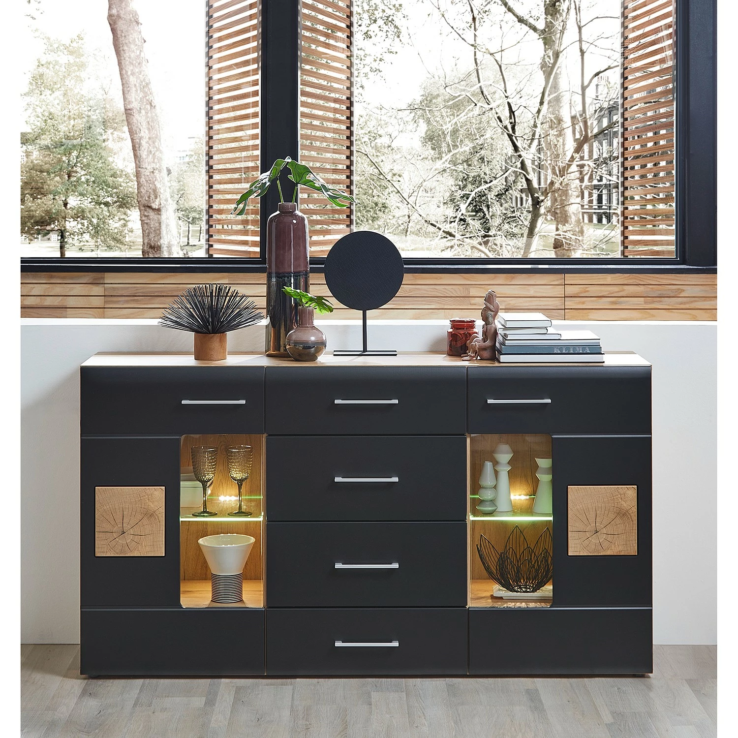 Loftscape Sideboard Belloc - Inkl. Beleuchtung - Matt Schwarz / Eiche Dekor 4 Loftscape Sideboard Belloc - Inkl. Beleuchtung - Matt Schwarz / Eiche Dekor – Bild 2