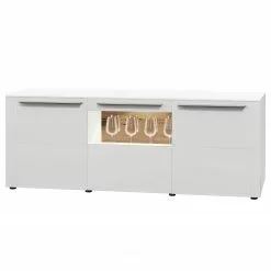 GWINNER Sideboard Bellano III - Echtholzfurnier - Matt Weiß / Balkeneiche - Mit Beleuchtung