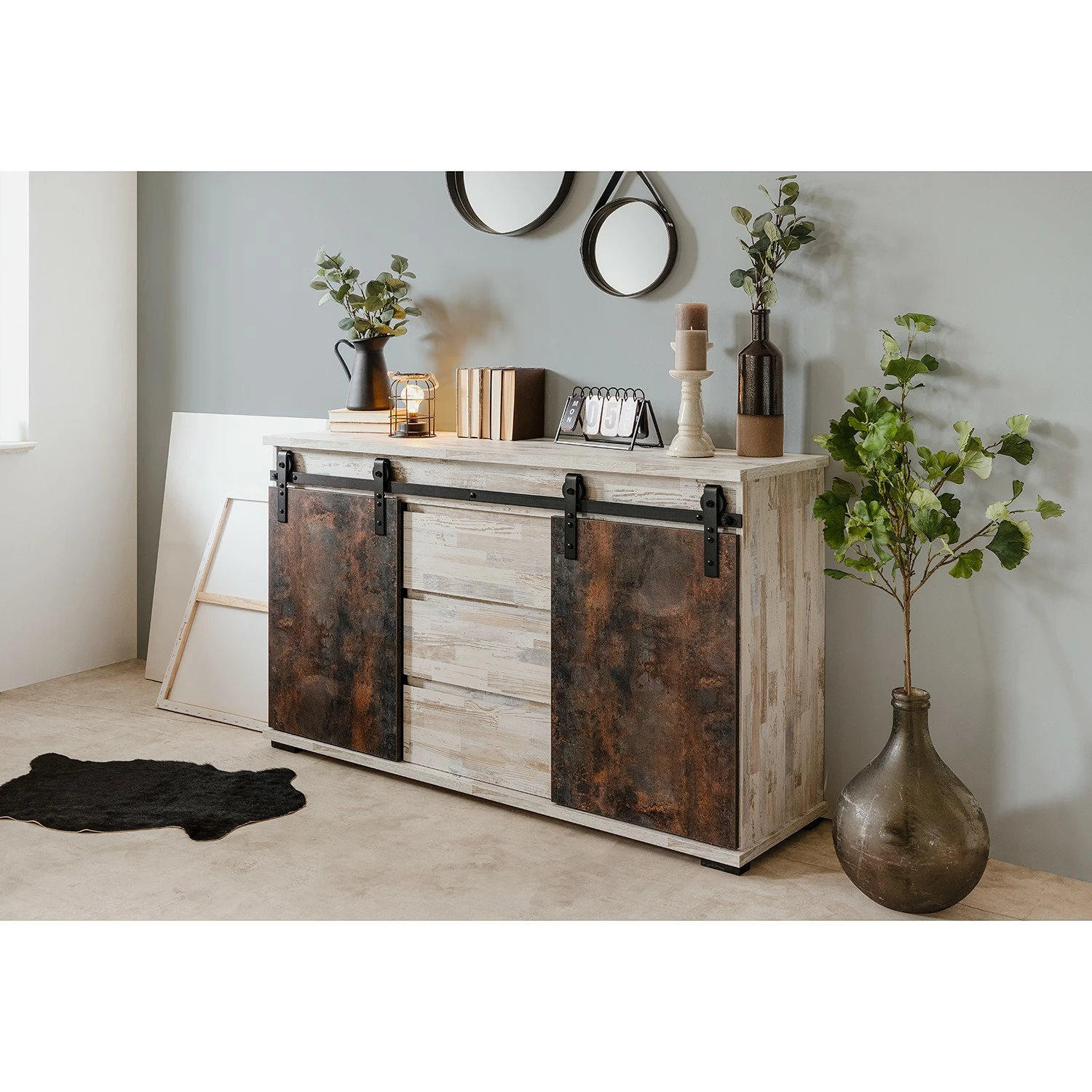 Maison Belfort Sideboard Janze I - Kiefer Weiß Dekor / Vintage Braun 4 Maison Belfort Sideboard Janze I - Kiefer Weiß Dekor / Vintage Braun – Bild 2