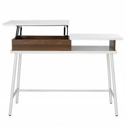 Fredriks Schreibtisch Paide - (Höhenverstellbar) - Hochglanz Weiß / Walnuss Dekor -Büromöbel Verkaufsgeschäft 1000256389 220331 041 DETAILS P000000001000256389