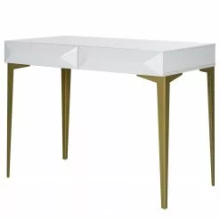 Jack & Alice Schreibtisch Canoa - Hochglanz Weiß / Gold