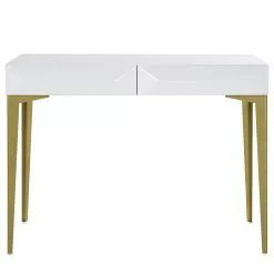 Jack & Alice Schreibtisch Canoa - Hochglanz Weiß / Gold -Büromöbel Verkaufsgeschäft 1000256390 220331 040 DETAILS P000000001000256390
