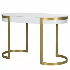 Jack & Alice Schreibtisch Cayo - Hochglanz Weiß / Gold