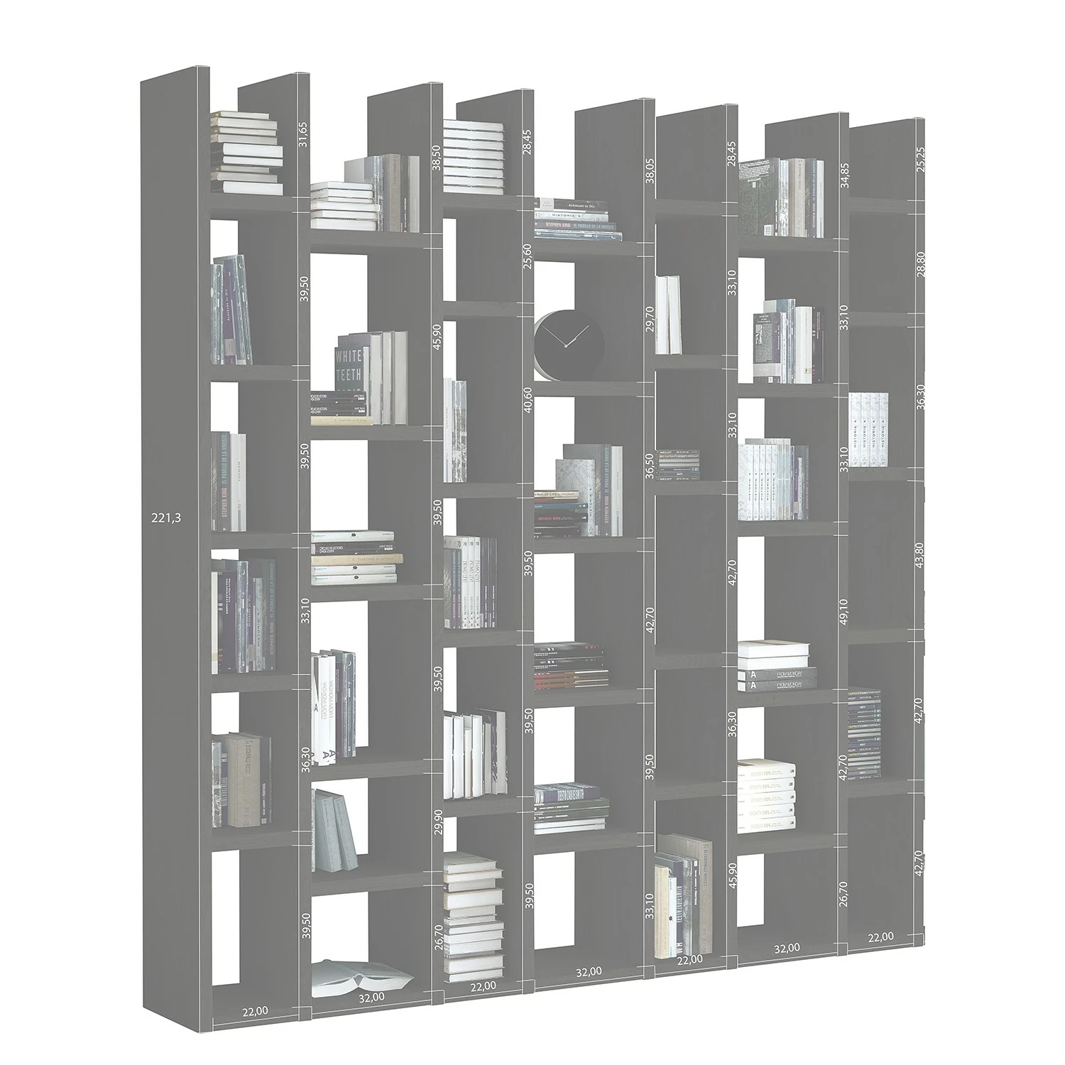 Loftscape Bücherregal Emporior II - Eiche Schwarzbraun Dekor - Breite: 221 cm 4 Loftscape Bücherregal Emporior II - Eiche Schwarzbraun Dekor - Breite: 221 cm – Bild 2