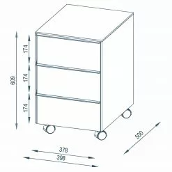 Maja Möbel Rollcontainer YOLO - Eiche Dekor / Chrom -Büromöbel Verkaufsgeschäft 1000268984 210610 16244700006 SKETCH DETAILS P000000001000268984 sketch