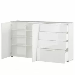 Germania Sideboard Sunnyvale - Hochglanz Weiß / Matt Weiß - Breite: 186 cm -Büromöbel Verkaufsgeschäft 1000270198 210526 06260600008 DETAILS P000000001000270198