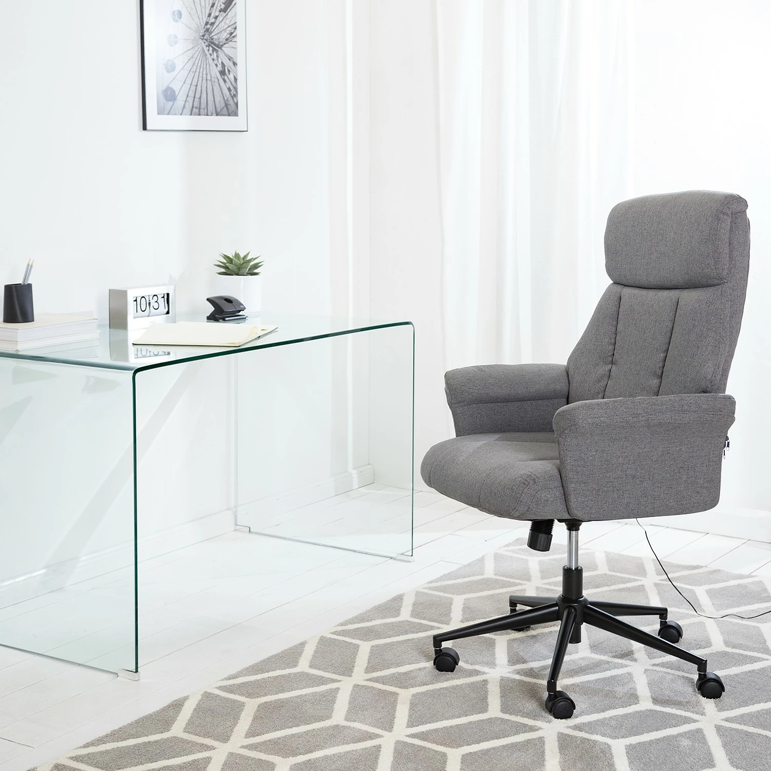 Furnitive Massagebürostuhl Barking - (mit Massagefunktion) - Flachgewebe / Metall - Grau / Schwarz 4 Furnitive Massagebürostuhl Barking - (mit Massagefunktion) - Flachgewebe / Metall - Grau / Schwarz – Bild 2