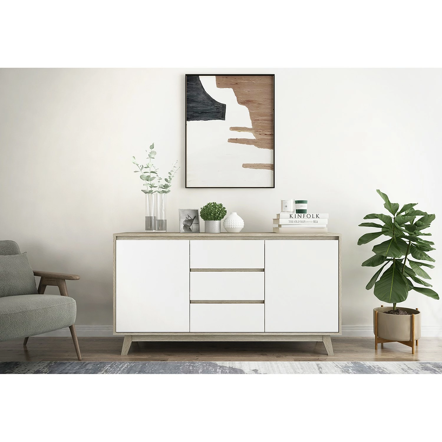 Norrwood Sideboard Jano - Weiß / Eiche Artisan Dekor 6 Norrwood Sideboard Jano - Weiß / Eiche Artisan Dekor – Bild 4
