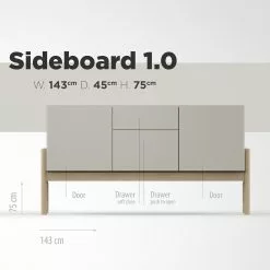 Studio Copenhagen Sideboard Cooby I - Muschelweiß / Eiche Hell -Büromöbel Verkaufsgeschäft 1000276966 211111 1449030000505 SKETCH DETAILS P000000001000276966 sketch