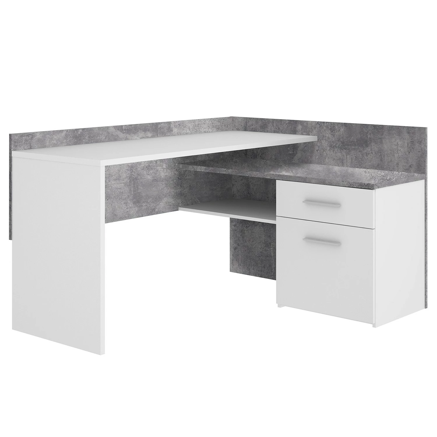 Fredriks Eckschreibtisch Niya - Weiß / Betongrau 3 Fredriks Eckschreibtisch Niya - Weiß / Betongrau