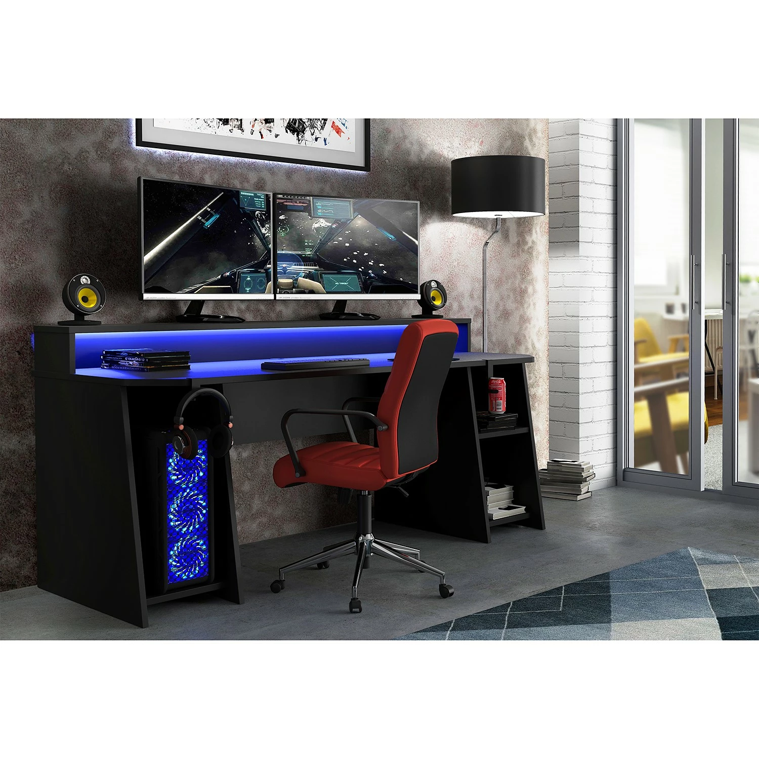 Fredriks Schreibtisch Trent IV - (mit Beleuchtung) Matt Schwarz 4 Fredriks Schreibtisch Trent IV - (mit Beleuchtung) Matt Schwarz – Bild 2