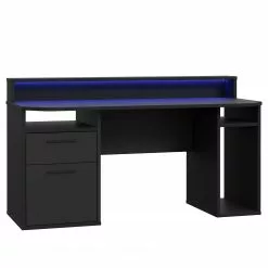 Fredriks Schreibtisch Trent III - Matt Schwarz - Mit Beleuchtung