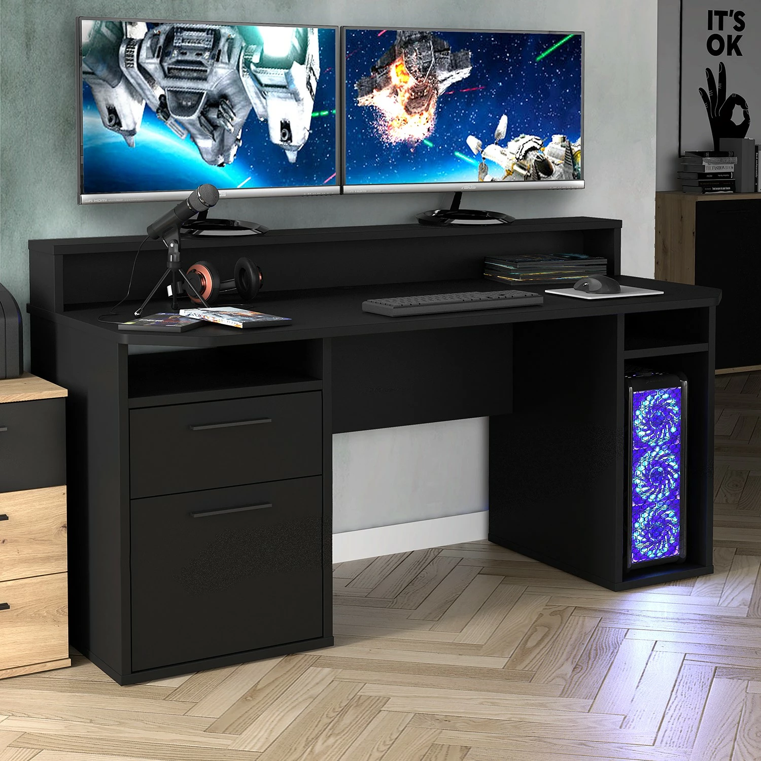 Fredriks Schreibtisch Trent III - Matt Schwarz - Mit Beleuchtung 5 Fredriks Schreibtisch Trent III - Matt Schwarz - Mit Beleuchtung – Bild 3