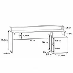 Fredriks Eckschreibtisch Trent - (mit Beleuchtung) Matt Schwarz -Büromöbel Verkaufsgeschäft 1000280718 210813 08160200443 SKETCH DETAILS P000000001000280718 sketch