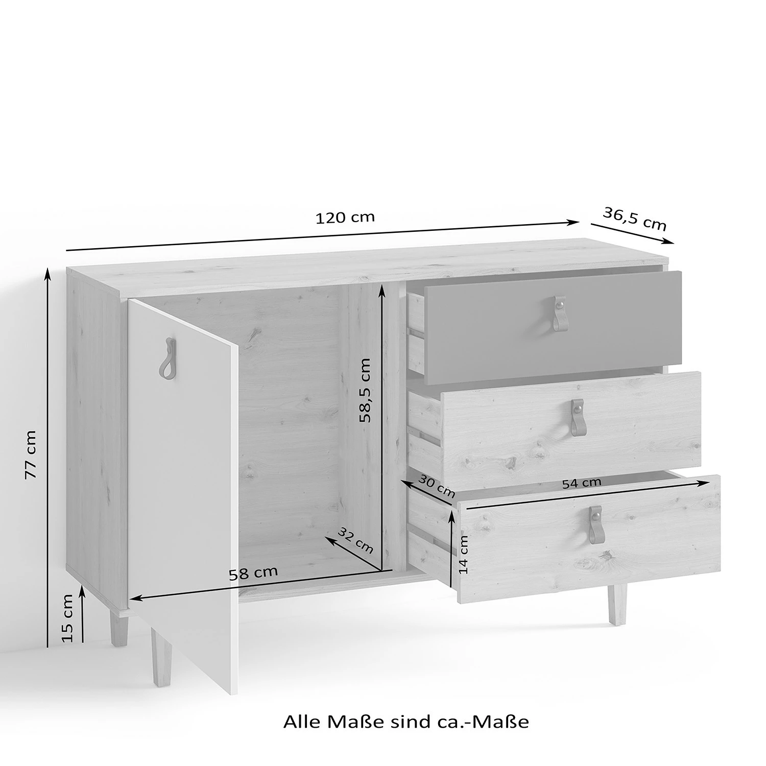 Fredriks Sideboard Bowood I - Eiche Artisan Dekor / Weiß 7 Fredriks Sideboard Bowood I - Eiche Artisan Dekor / Weiß – Bild 5