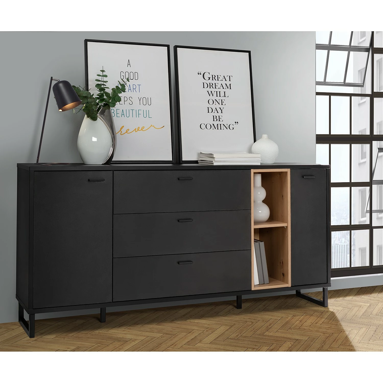 Loftscape Sideboard Mazzo - Schwarz / Eiche Artisan Dekor 7 Loftscape Sideboard Mazzo - Schwarz / Eiche Artisan Dekor – Bild 5