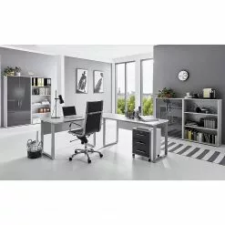 Furnitive Büro-Set Avin X (6-teilig) - Lichtgrau / Hochglanz Anthrazit