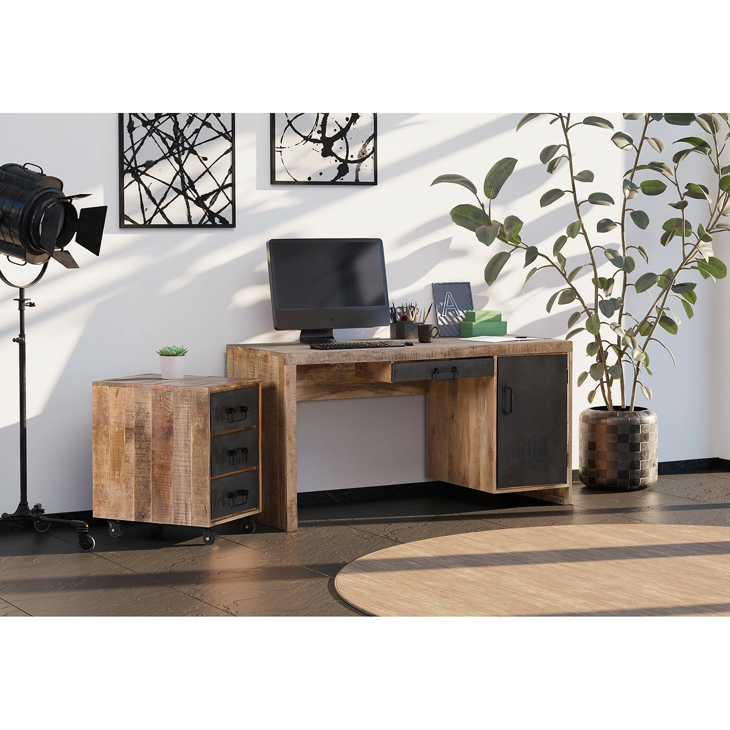 Red Living Büroset Washington (2-teilig) - Mango massiv / Eisen - Mango / Anthrazit 4 Red Living Büroset Washington (2-teilig) - Mango massiv / Eisen - Mango / Anthrazit – Bild 2