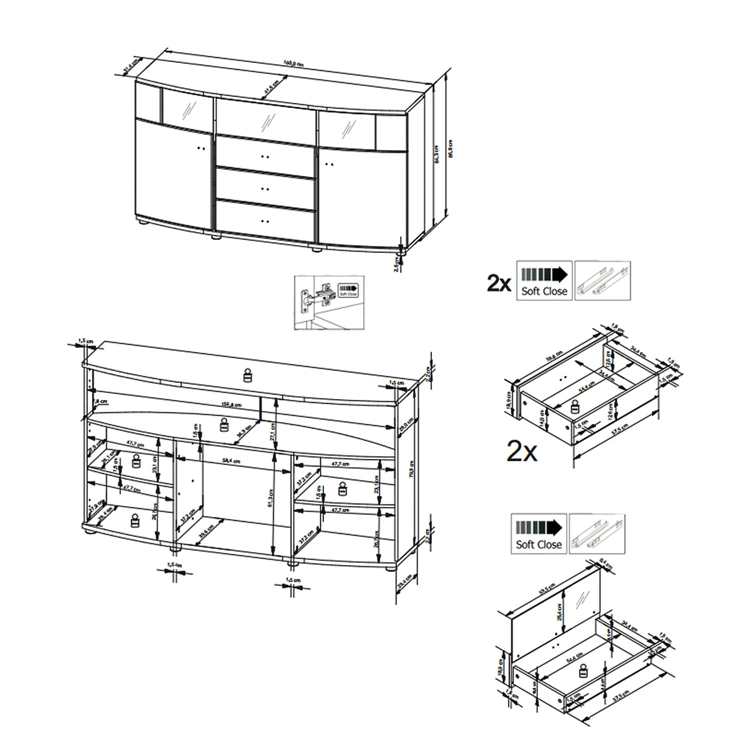 Loftscape Sideboard Intento II - Hochglanz Weiß / Anthrazit 12 Loftscape Sideboard Intento II - Hochglanz Weiß / Anthrazit – Bild 10