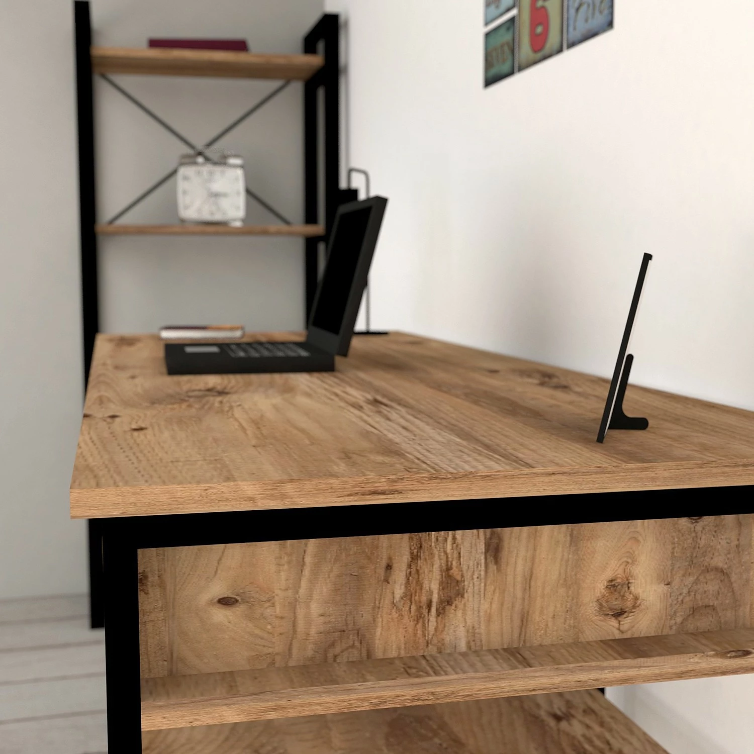 Ars manufacti Schreibtisch Embu - Walnuss Dekor / Schwarz 5 Ars manufacti Schreibtisch Embu - Walnuss Dekor / Schwarz – Bild 3