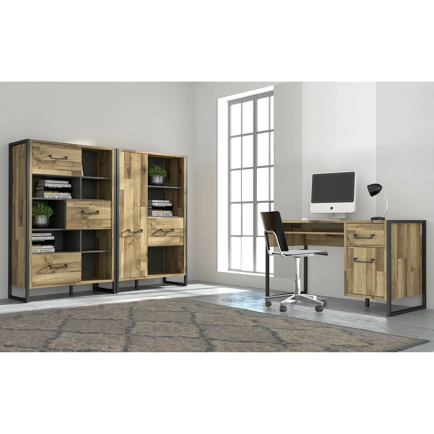 Ars manufacti Büroset Voru (3-teilig) - Eiche Stirling Dekor / Dunkelgrau 3 Ars manufacti Büroset Voru (3-teilig) - Eiche Stirling Dekor / Dunkelgrau