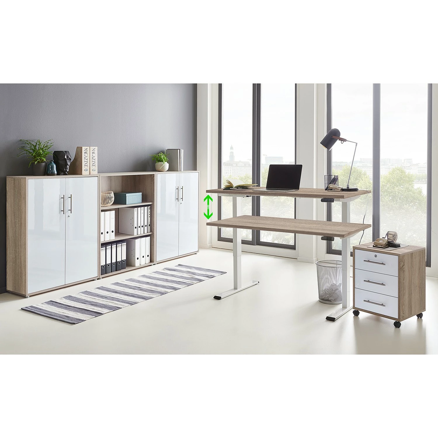 Furnitive Schreibtisch Avin II - (Höhenverstellbar) - Eiche Sonoma Dekor - Weiß 5 Furnitive Schreibtisch Avin II - (Höhenverstellbar) - Eiche Sonoma Dekor - Weiß – Bild 3