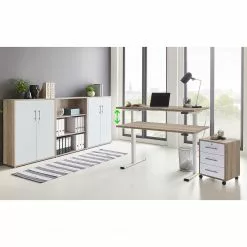 Furnitive Büroset Avin XIV (5-teilig) - (Höhenverstellbar) - Eiche Sonoma Dekor / Weiß