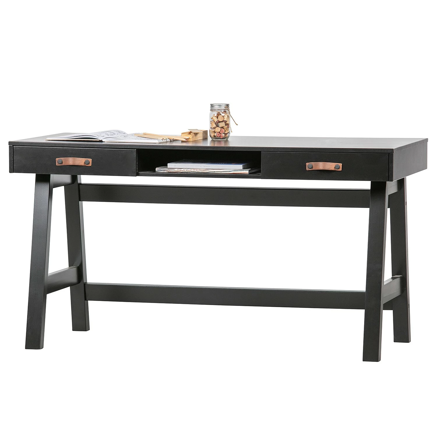 Fredriks Schreibtisch Dural - Kiefer massiv - Schwarz / Vintage Braun 7 Fredriks Schreibtisch Dural - Kiefer massiv - Schwarz / Vintage Braun – Bild 5