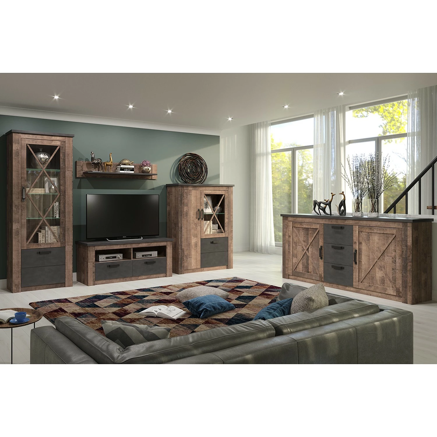 Trendteam Sideboard Georgia - Dunkelgrau / Eiche Rustikal Dekor 5 Trendteam Sideboard Georgia - Dunkelgrau / Eiche Rustikal Dekor – Bild 3