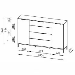 Maja Möbel Sideboard Trend Wood I - Asteiche Dekor / Schwarz -Büromöbel Verkaufsgeschäft 1000306527 211102 130342000519 SKETCH DETAILS P000000001000306527 sketch