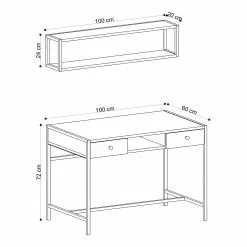 Red Living Schreibtisch-Set Kemer (2-teilig) - Eiche Dekor / Schwarz -Büromöbel Verkaufsgeschäft 1000306636 211115 13533900865 SKETCH DETAILS P000000001000306636 sketch