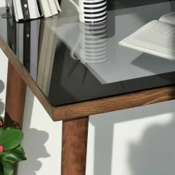 Red Living Schreibtisch Jimo - Kiefer & Buche massiv / Glas - Kiefer Braun / Schwarzglas -Büromöbel Verkaufsgeschäft 1000306668 211115 13561300608 DETAILS P000000001000306668