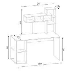 Loftscape Schreibtisch-Kombination Juri - Weiß / Eiche Sonoma Dekor -Büromöbel Verkaufsgeschäft 1000306698 211115 135630001104 SKETCH DETAILS P000000001000306698 sketch