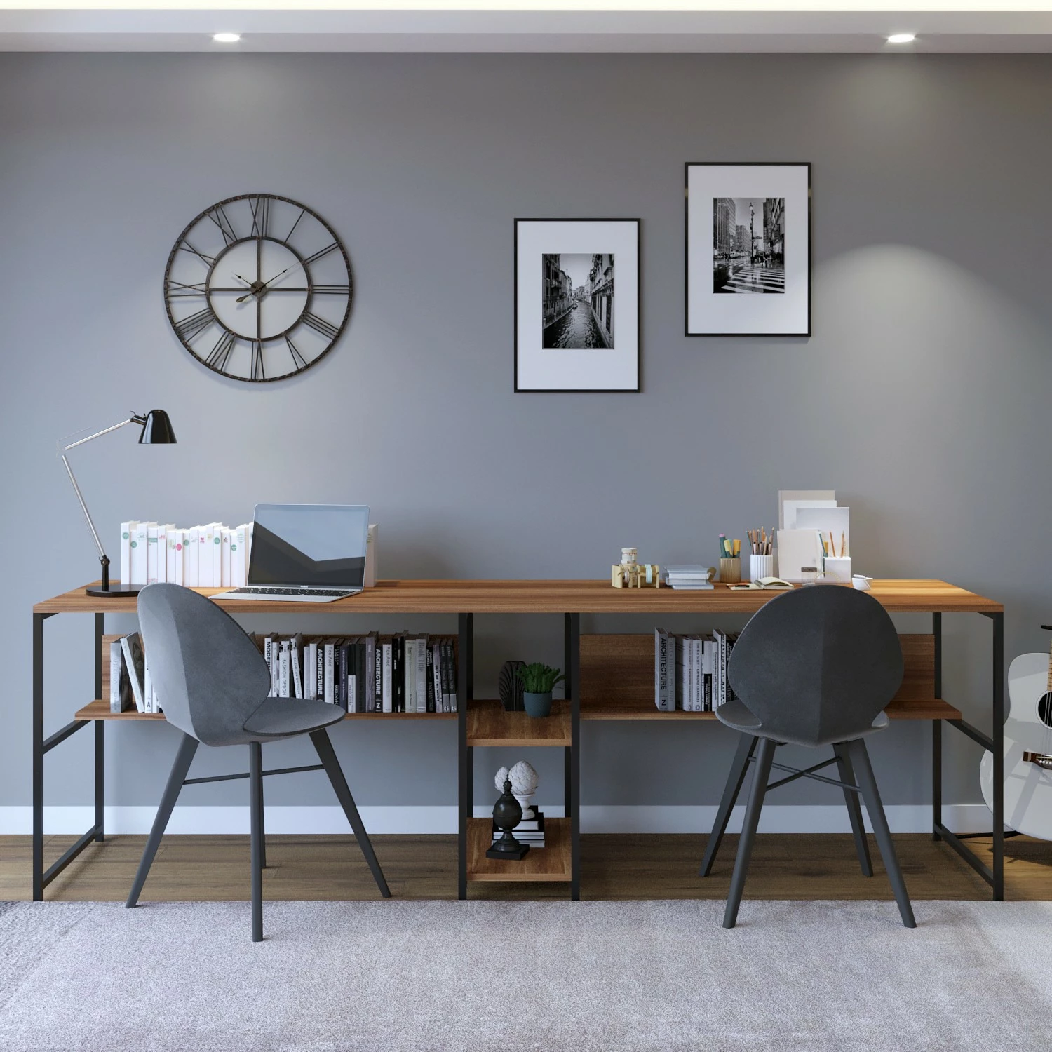 Red Living Doppelschreibtisch Collinee III - Walnuss Dekor / Schwarz 6 Red Living Doppelschreibtisch Collinee III - Walnuss Dekor / Schwarz – Bild 4