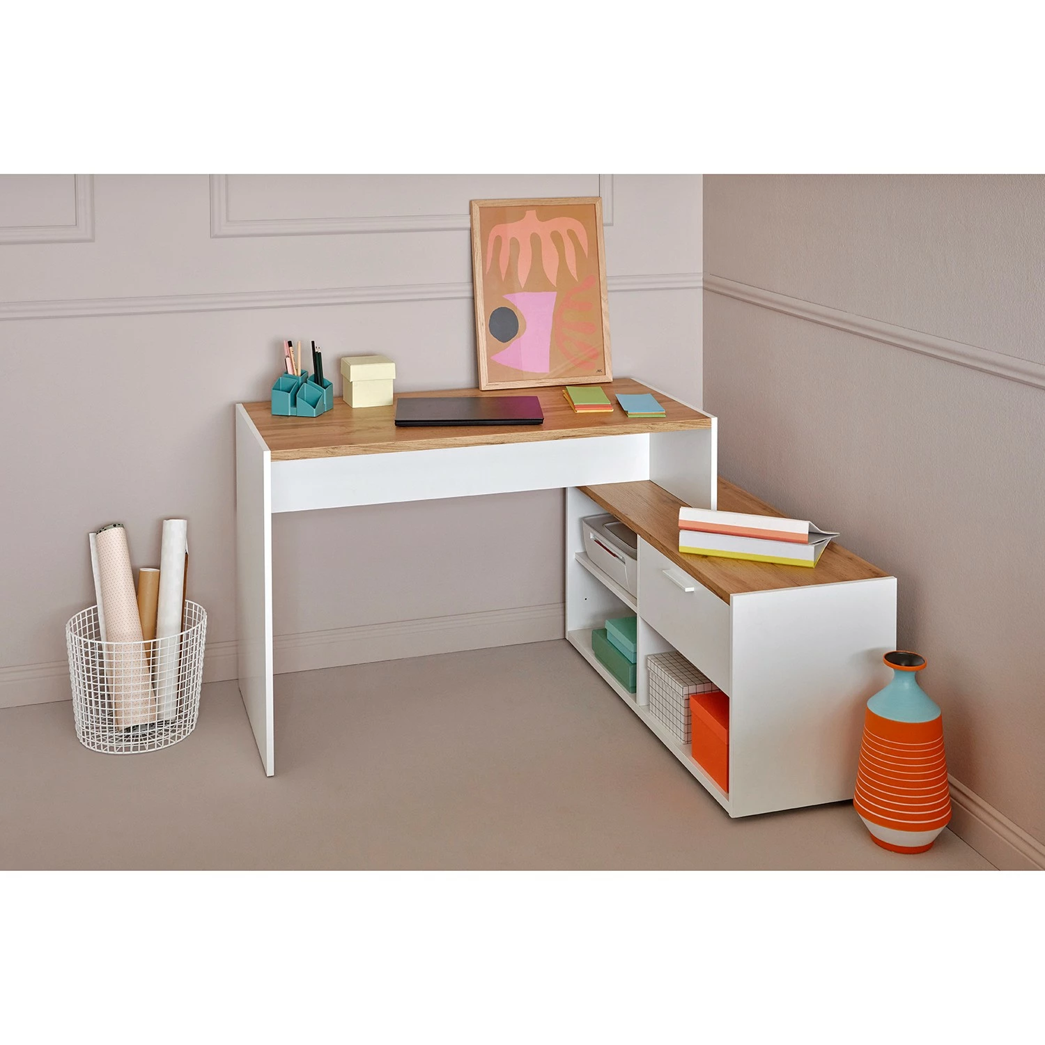 Jahnke Eckschreibtisch ML C 140 E - Wildeiche Dekor / Weiß 4 Jahnke Eckschreibtisch ML C 140 E - Wildeiche Dekor / Weiß – Bild 2