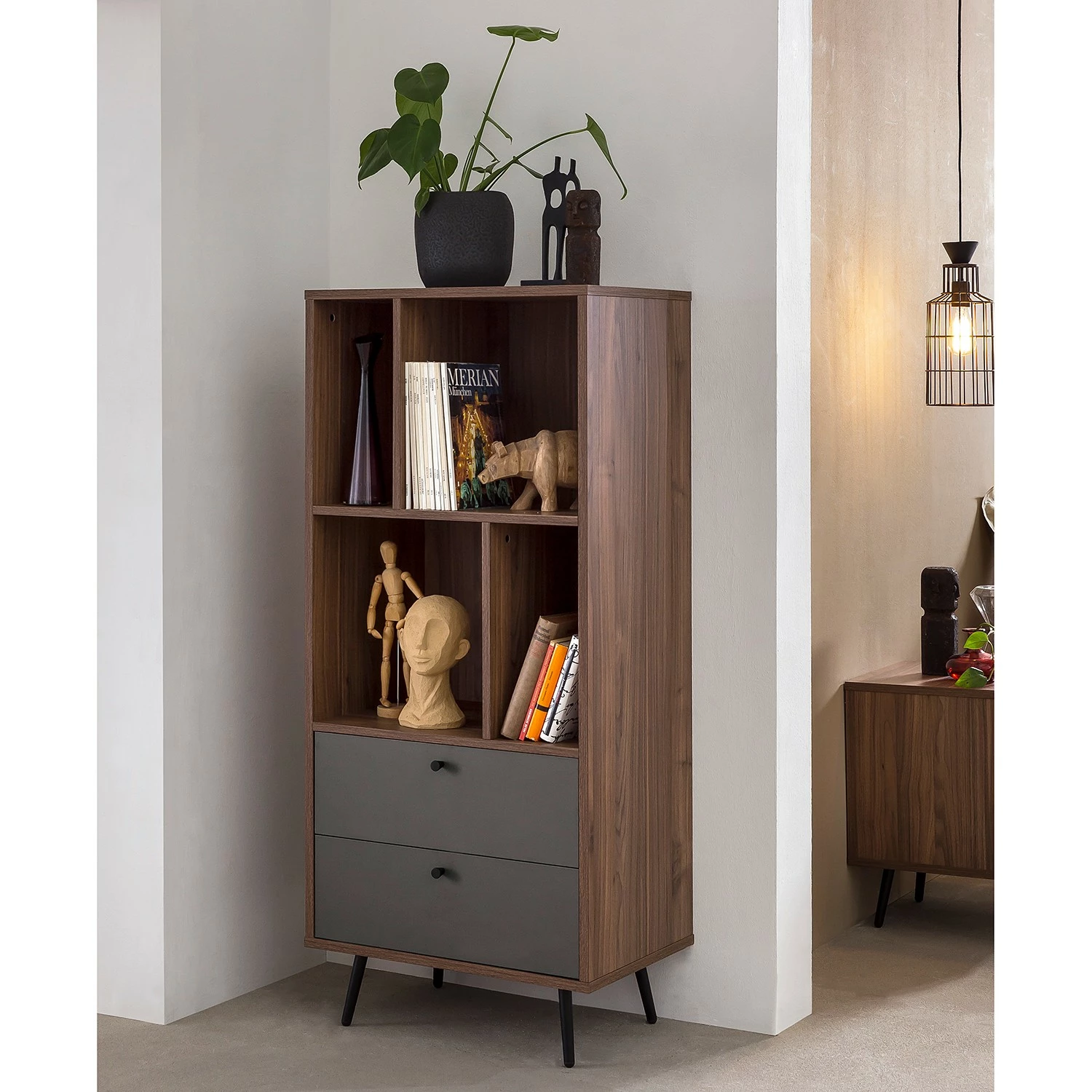 Loftscape Regal Sirkka I - Grau / Walnuss Dekor 4 Loftscape Regal Sirkka I - Grau / Walnuss Dekor – Bild 2