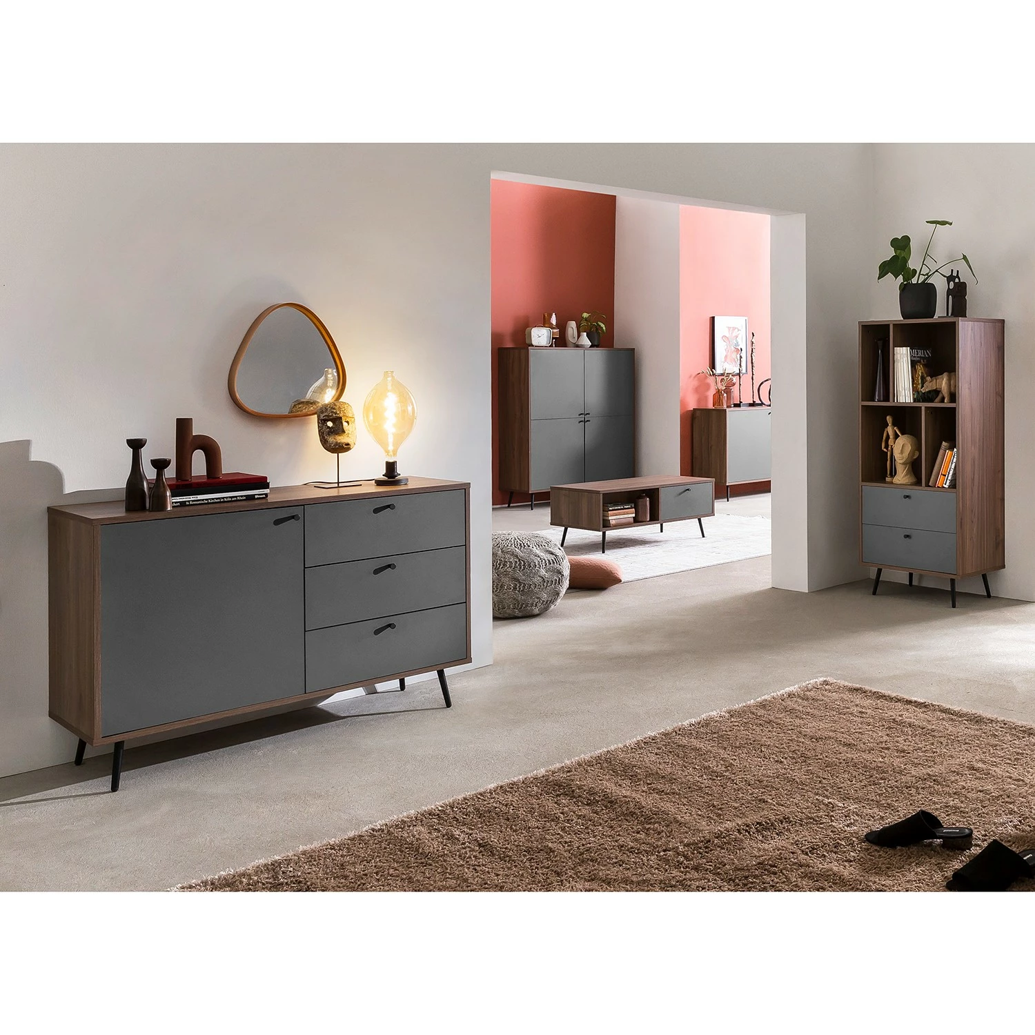 Loftscape Regal Sirkka I - Grau / Walnuss Dekor 5 Loftscape Regal Sirkka I - Grau / Walnuss Dekor – Bild 3