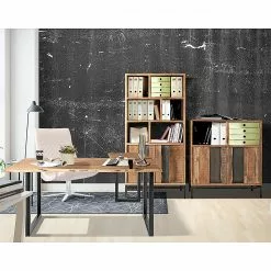 Ars manufacti Büroset Domme (3-teilig) - Akazie massiv / Eisen - Akazie / Anthrazit