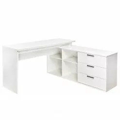 Fredriks Eckschreibtisch Lenora - Weiß / Silber