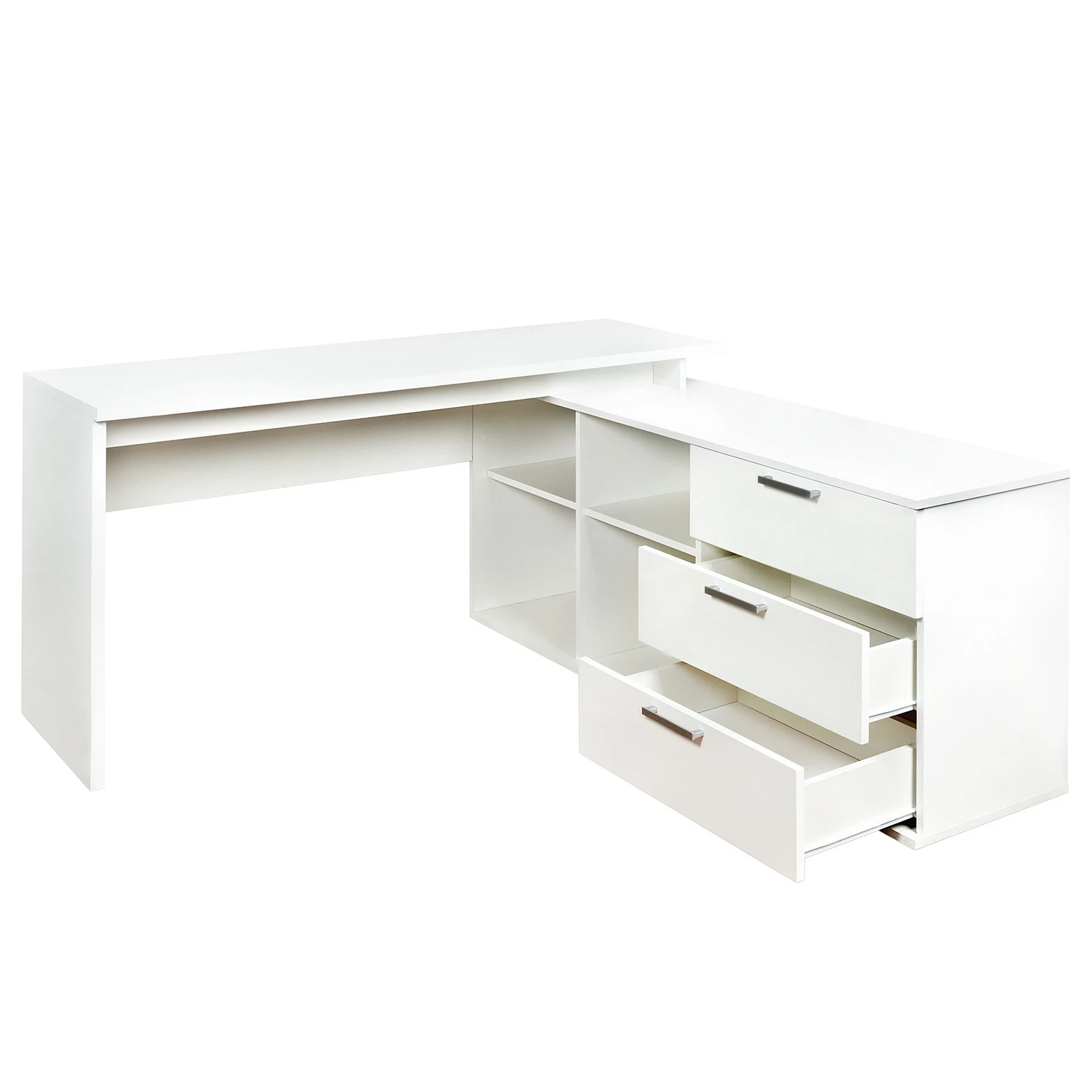 Fredriks Eckschreibtisch Lenora - Weiß / Silber 4 Fredriks Eckschreibtisch Lenora - Weiß / Silber – Bild 2