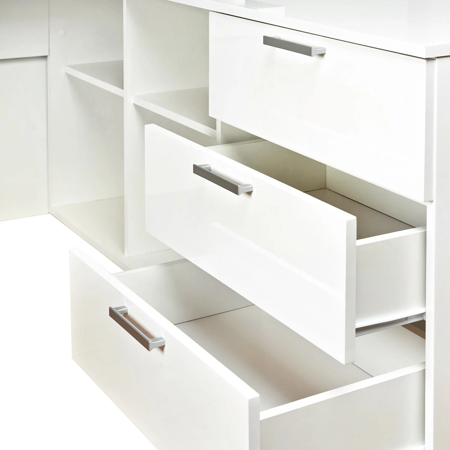 Fredriks Eckschreibtisch Lenora - Weiß / Silber 5 Fredriks Eckschreibtisch Lenora - Weiß / Silber – Bild 3