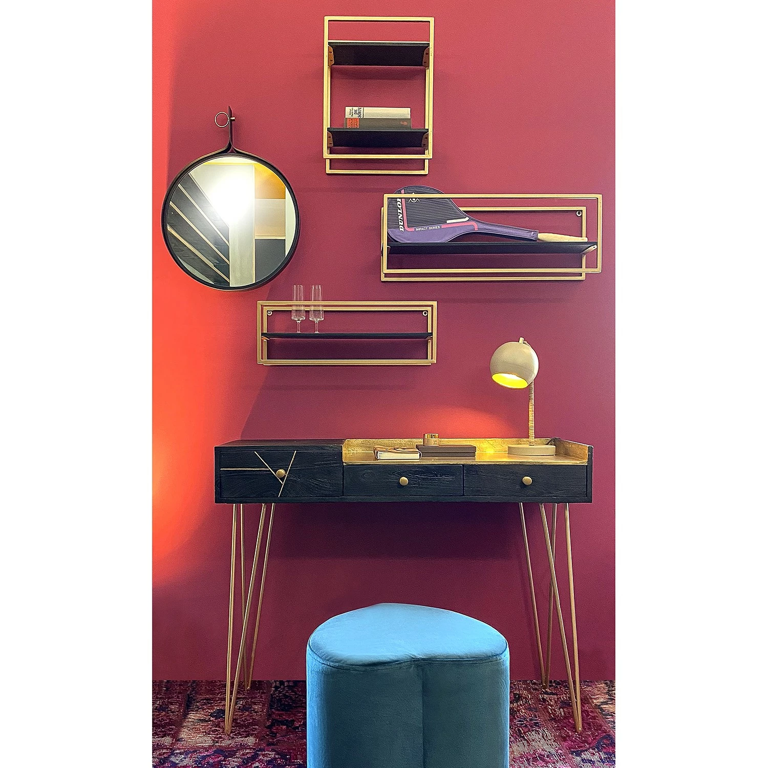 Schreibtisch Lennard II - Akazie massiv / Eisen - Schwarz / Messing 4 Schreibtisch Lennard II - Akazie massiv / Eisen - Schwarz / Messing – Bild 2