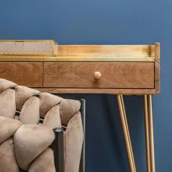 Schreibtisch Lennard I - Mango massiv / Eisen - Mango / Messing -Büromöbel Verkaufsgeschäft 1000315298 211214 16251100157 DETAILS P000000001000315298