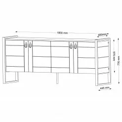Red Living Sideboard Lando - Metall - Walnuss Dekor / Schwarz -Büromöbel Verkaufsgeschäft 1000333722 220302 500 SKETCH DETAILS P000000001000333722 sketch